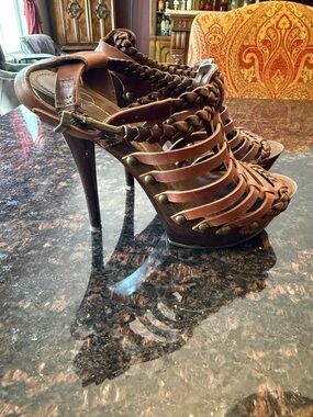 Jessica Simpson Brown Braided Multi-Strap High Heel Sandals